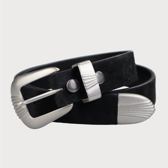 Wrangler Women's 3 Piece Western Scalloped Vegan Tanned Leather Belt - Black - Picture 1 of 11